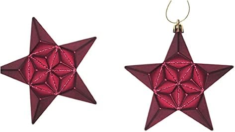 Decorations - 12ct Mat Bordo Işıltılı Yıldız Kırılmaz Noel Süsleri 5 - XMAS10