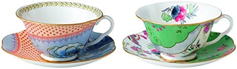 Wedgwood Kelebek Bloom Çay Hikayesi Çay Fincanı ve Tabağı, Mavi Şakayık ve Posy, 2 Set