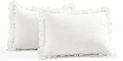 Lush Dekor Beyaz Allison Fırfır Etek Yatak Örtüsü Shabby Chic Çiftlik Tarzı Hafif 3 Parça Set Kral