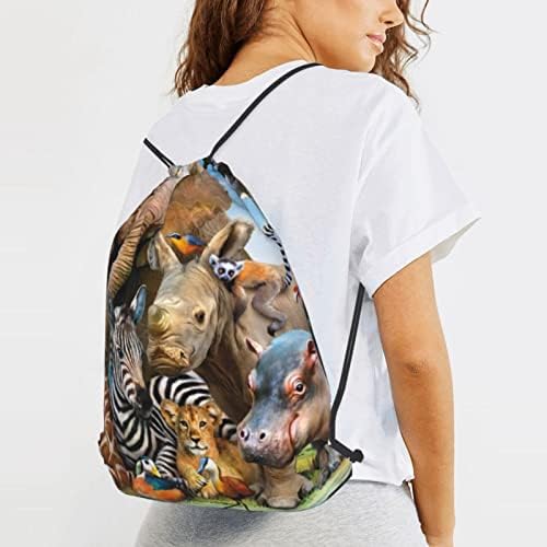 İpli sırt çantası Wildanimals fil dize çanta Sackpack Cinch çuval spor çanta spor salonu alışveriş Yoga için