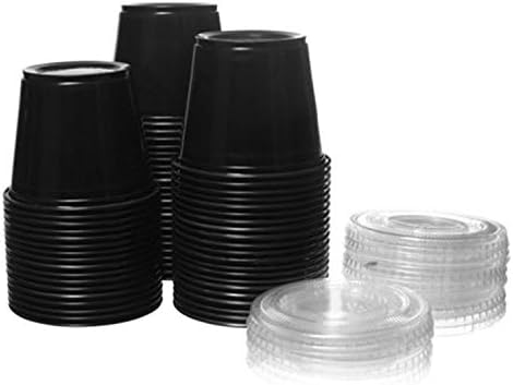 Kapaklı TigerChef 2,500 3.25 Ons Siyah Porsiyon Bardakları Plastik Tek Kullanımlık Sufle Porsiyon Kabı, Çeşni Bardakları, Jello
