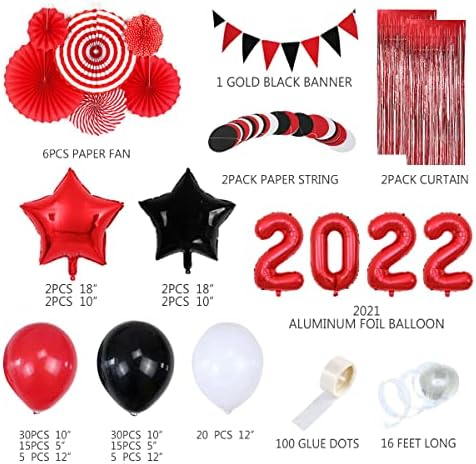 Mezuniyet Süslemeleri 2022, kırmızı ve Siyah Balon Çelenk Kemer Kiti için Sınıf 2022 Süslemeleri Parti Malzemeleri, doğum Günü