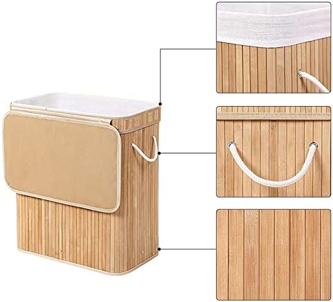Ev Ürünleri Bambu Çamaşır Sepeti, Kapaklı Katlanabilir Çamaşır Kutusu ve Çıkarılabilir Pamuklu çamaşır Torbası Çamaşır Kutusu,