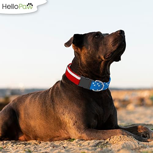 HelloPaw-Amerikan Bayrağı Köpek Tasması-Metal D Halkalı Premium Güçlü Naylon Köpek Tasması-Canlı Renkler ve Vatansever Tasarım-Küçük