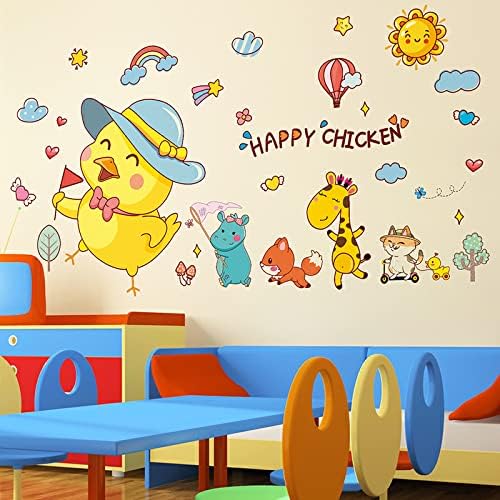 Karikatür Mutlu Tavuk duvar çıkartmaları Çocuk Odası Dekor DIY Kreş Duvar Çocuk Yatak Odası Duvar Dekorasyon Kendinden Yapışkanlı