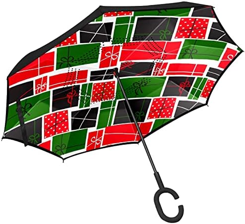 Çift Katmanlı Ters Şemsiye Ters Katlanır Şemsiye ile Araba için C-Şekilli Kolu, rüzgar Geçirmez UV Koruma Renkli Hediye Kutusu