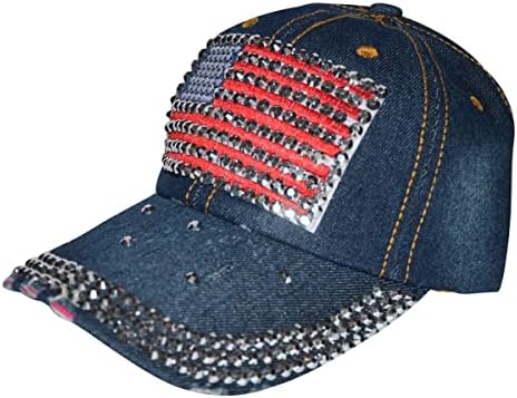 Popfizzy Amerikan Bayrağı Şapka kadın Sıkıntılı Rhinestone Vatansever beyzbol şapkası