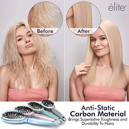 Elite Pro Beauty Çift Kıllı Saç Fırçası, Tüm Saç Tiplerinde Parlaklık ve Dolaşıklık Sağlayan Fırça, Çelik Mavi