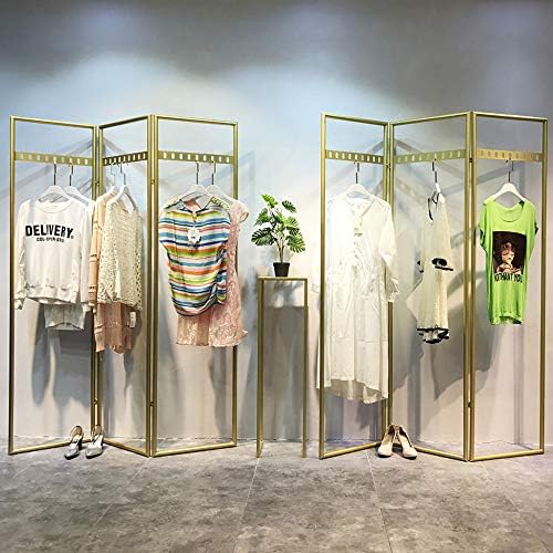 HJYPZJ Ağır giysi rafı,Yere Monte Katlanabilir giysi rafı,Alışveriş Merkezi Giyim Mağazası için, Sağlam / Altın / 190x150 cm