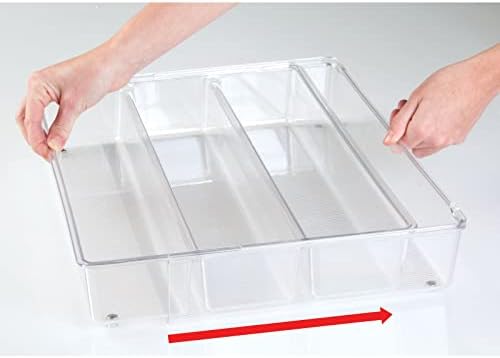 mDesign Plastik Ayarlanabilir / Genişletilebilir Çekmece Depolama Organizatör w/ 4 Bölmesi için Mutfak, Banyo, Yatak Odası,