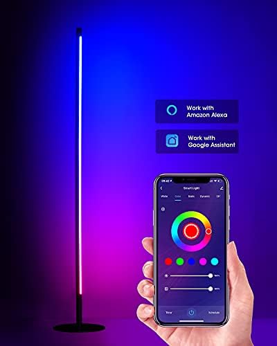 LED Zemin Lambası-Yatak Odası için Köşe Zemin Lambası-Akıllı APP ve Ses Kontrollü RGBICW Zemin Lambası, 36 + Dinamik Sahne-Kısılabilir