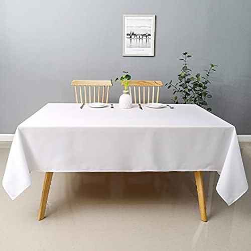 Wewoch Beyaz Dikdörtgen Masa Örtüsü Kırışmaya Dayanıklı Yıkanabilir Kumaş Masa Örtüsü Yemek, Mutfak, Partiler Düğünler ve Dış