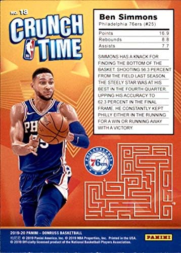 2019-20 Donruss Crunch Time Basketbol 18 Ben Simmons Philadelphia 76ers Panini Amerika'dan Resmi NBA Ticaret Kartı