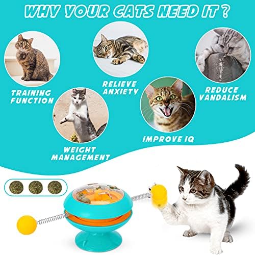 Kapalı Kediler için Goutronics İnteraktif Kedi Oyuncağı, Catnipli Top ve Vantuzlu Kedi Döner Tabla Oyuncağı, Yaylı Top ile