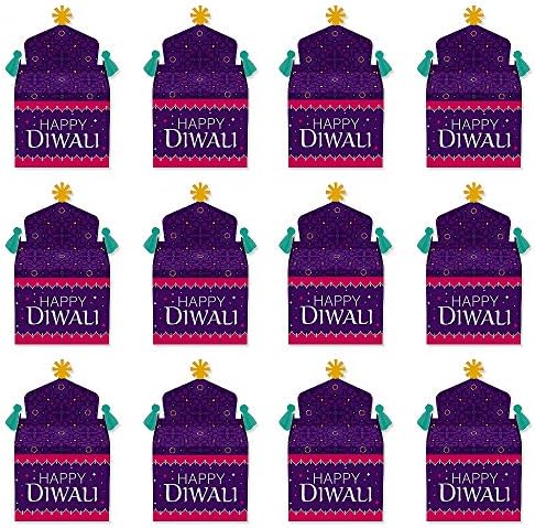 Mutluluk büyük nokta Mutlu Diwali-tedavi kutusu parti ıyilik - festivali ışıkları parti Goodie beşik kutuları -12 Set