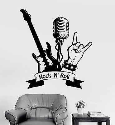 Vinil Duvar Çıkartması Rock'n'roll Gitar Mikrofon Müzikal Çıkartmaları Resimleri (vs4471)