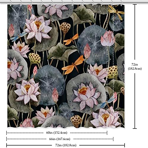 Lilibeely Su Geçirmez Yıkanabilir Polyester Kumaş Dekor Set 12 Hooks Yüzükler Duş Perdeleri Konuk Banyo için El Boyalı Lotus