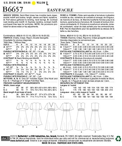 Butterick B6657E5 Dikmek kolay kadın Yarı Gömme Elbise Dikiş Desenleri Boyutları 14-22