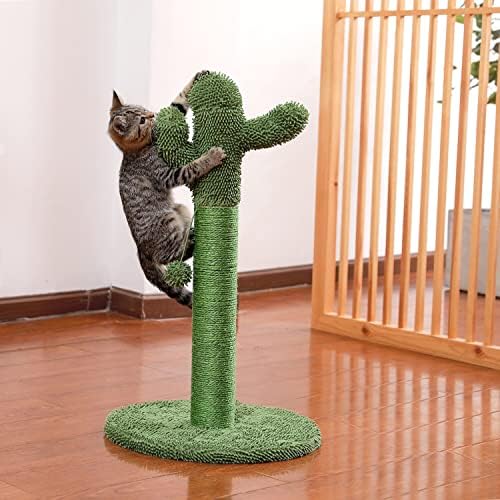 Unknown1 27.56 h Kaktüs Kedi tırmalama sütunu Doğal Halatlar Interaktif Topu Scratcher Kediler ve Yavru Yeşil Ahşap