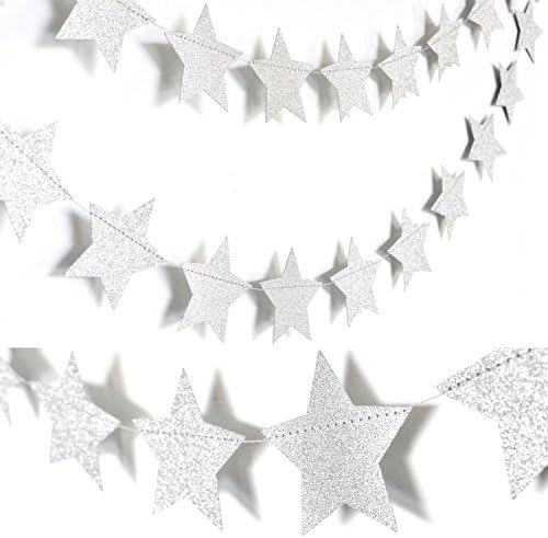 Glitter Gümüş Kağıt Yıldız Asılı Garland-Twinkle Yıldız Banner için Bebek Duş Zemin, doğum Günü Partisi Duvar Dekorasyon, 2.8,