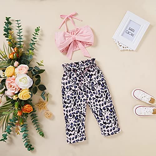 Bebek Kız Yaz Kıyafetler Ilmek Halter Tüp Tops + Çiçek Leopar Pantolon 2 adet Giysi Set