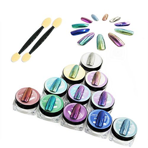 KADS 11pot Tırnak Glitter Toz + 20 adet Tırnak Ayna İnsan Kolu Nail Art DIY Krom Pigment Pırıltılar Set