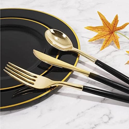 SPNEC 50 Adet Altın PlasticTray Gümüş çatal bıçak kaşık seti Restoran Düğün Parti Malzemeleri (Renk: A, Boyutu: Gösterildiği