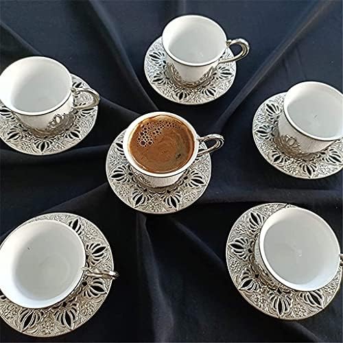 SPNEC Kahve Fincanları 6 Set ve Tabaklar 3 Ons Porselen Yunan Demitasse Porselen Fincan Setleri Hizmet için