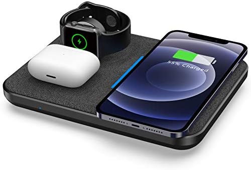 Mangotek Kablosuz Şarj iPhone ve İzle Şarj İstasyonu, 3 in 1 Apple İzle ve AirPods Çoklu Cihazlar Hızlı şarj standı Pad Mat