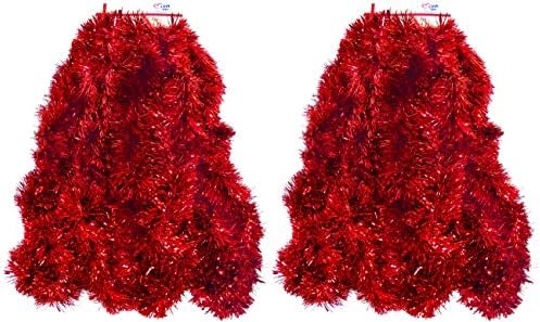 2 Paket Kırmızı Süper Duper Kalın Tinsel Garland 50 Ft Toplam (Her Biri 25 ft Uzunluğunda İki Tel) (Kırmızı, 50 Ft. (İki 25