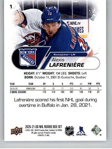 2020-21 Üst Güverte NHL Yıldız Çaylaklar kutu seti 1 Alexis Lafreniere New York Rangers Hokey Kartı (RC - Çaylak Kartı) NM-MT