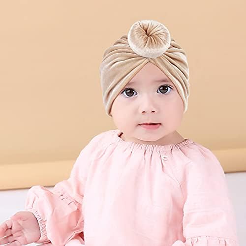 GEMVIE 4 Pcs Bebek Kız Kadife Türban Şapka Yenidoğan Hastane Şapka Yay Türban Headwrap Beanies için Toddlers Bebek