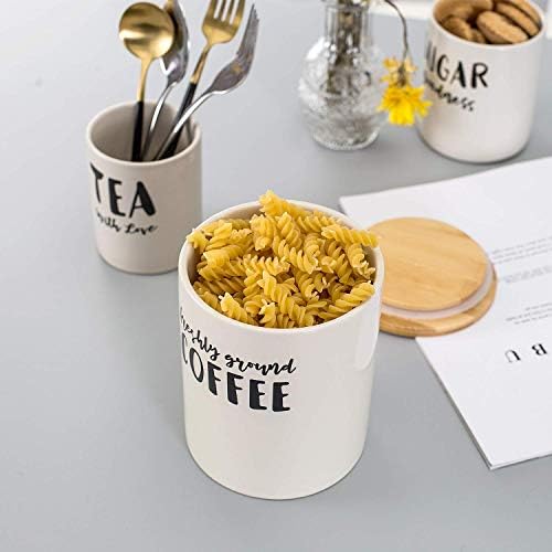 Hasense Porselen Kahve Şeker Kutuları Mutfak Tezgahı için 3'lü Set, Çay Şekeri ve Öğütülmüş Kahve için Hava Geçirmez Contalı