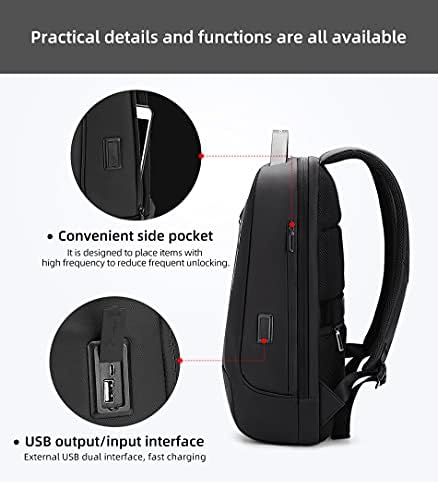 Sırt çantası 15.6 İnç Dizüstü Sırt Çantası Siyah Erkekler için USB Şarj İş seyahat sırt çantası Su Geçirmez Anti-Hırsızlık-Siyah