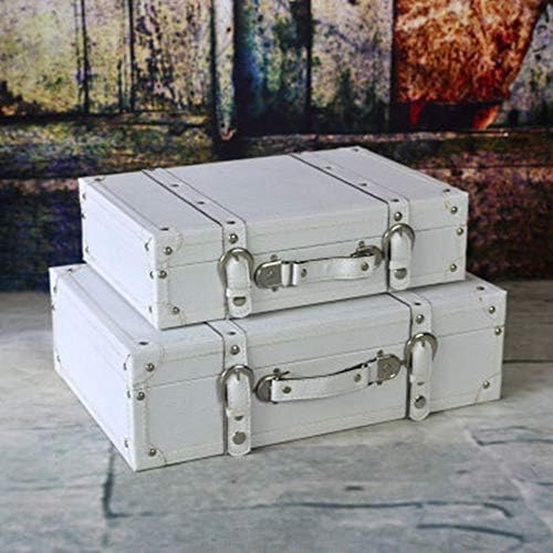 Teerwere Vintage Bavul 2 Set Vintage Dekoratif Bavul Saklama Kutusu Durumda Bavul (Renk: Beyaz) Fotoğraf Sahne için Vintage