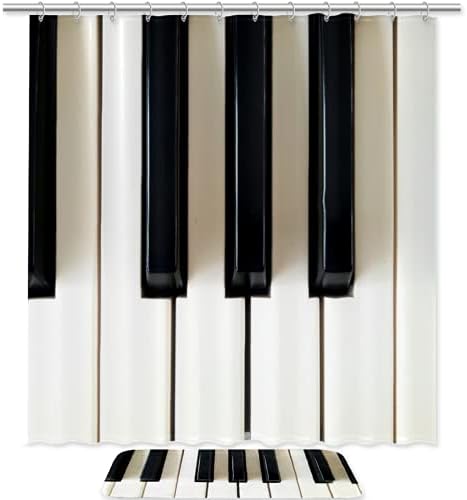 Piyano Tuşları ile Siyah Beyaz Duş Perde Setleri Kilim, su geçirmez Kumaş Polyester Banyo Duş Perde Liner ile Hooks, 70. 8x70.