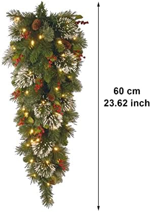 KSHQU 60 cm uzun açık Noel çelenk çelenk süslemeleri ile led ışıkları ve yapay köknar çam kozalakları Berry (stil1)