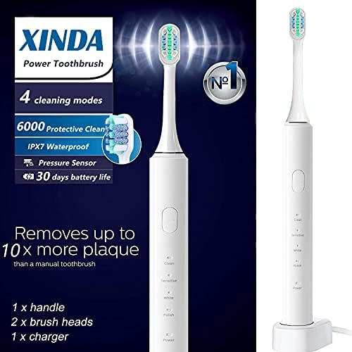 XINDA Elektrikli Diş Fırçası ile 2 Ücretsiz Yedek Fırça Başkanları, IPX7 Su Geçirmez Şarj Edilebilir Elektrikli Diş Fırçası,