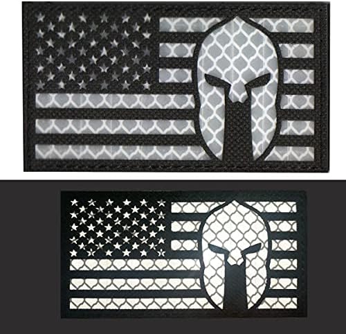 WZT 2 Parça ABD Bayrağı Spartan Kask Yansıtıcı Yama Ceket Yelek DIY Kostüm Işlemeli Taktik Moral Askeri Yamalar Kanca ve Döngü