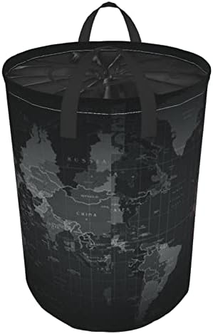 50l Büyük Çamaşır Sepeti Siyah Dünya Haritası Yuvarlak Tunik Kirli Cep Katlanabilir Çamaşır Sepeti saklama çantası Ev Ofis