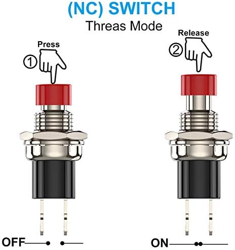 DIYhz Anlık Push Button Anahtarı, 1A 250 V AC SPST Mini Buton Anahtarları ile Tel Normal Kapalı (NC) Kırmızı Cap-10pcs