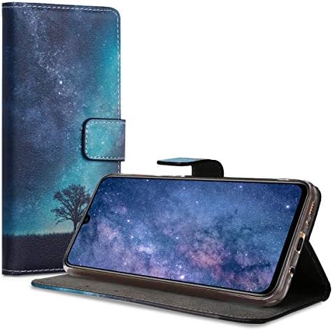 kwmobile Cüzdan Kılıf Samsung Galaxy A70 ile Uyumlu - Kılıf Suni Deri Kapak-Kozmik Doğa Mavi / Gri / Siyah