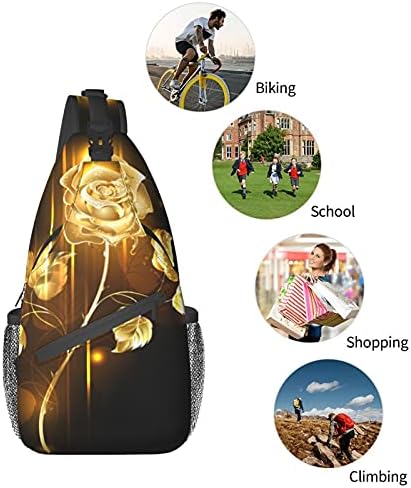 Fftian Parlayan Altın Gül Siyah asma sırt Çantası, seyahat Yürüyüş Sırt Çantası Desen Halat Crossbody omuzdan askili çanta