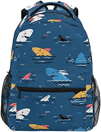 Sırt çantaları Çocukça Doodle Köpekbalığı Deniz Dalgaları Okul Rahat Seyahat Sırt Çantası Bebek Bezi Çantası 14 inç Laptop