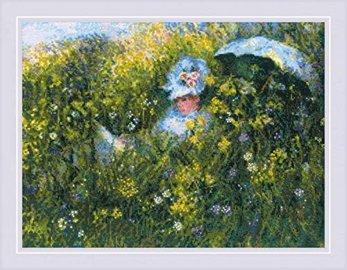 RİOLİS 1850-C. Monet'in Resminden Sonra Çayırda - Sayılan Çapraz Dikiş Seti 15¾ x 11¾ 14 Sayım Beyaz AİDA 28 Renk