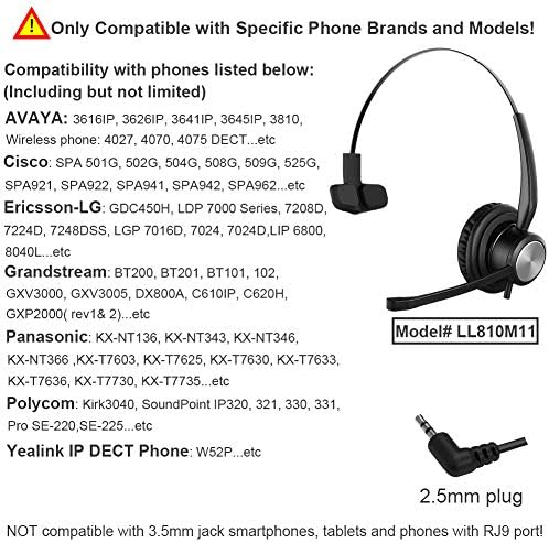 Oppetec Hafif 2.5 mm Kulaklık, Kablolu Gürültü Önleyici Kulaklık, Panasonic KX, Cisco SPA, Gigaset Kablosuz Telefonlar, Yealink