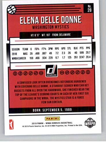 2019 Donruss WNBA Basketbol 28 Elena Delle Donne Washington Mistikler Resmi WNBA Ticaret Kartı Panini Amerika'dan