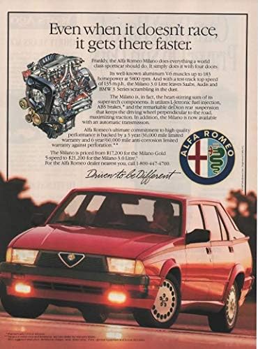 Dergi Baskı İlanı: 1988 Alfa Romeo Milano Sedan, 3.0 L V-6, 17,200 ABD Doları, Yarışmasa Bile, Oraya Daha Hızlı Gider