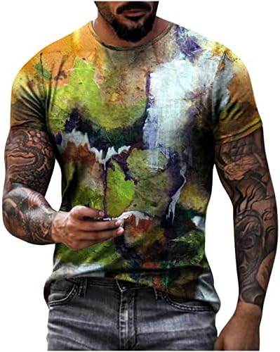 Erkek 3D baskılı tişört Yenilik Renkli Grafik Kısa Kollu T Shirt Komik Crewneck Gömlek Sokak moda üst giyim Bluz