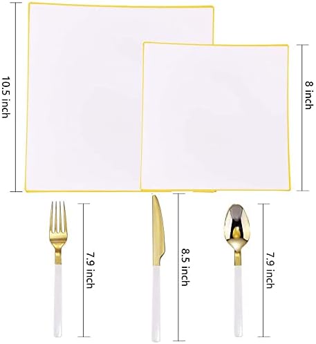 JJWC 50 Parça Sofra Beyaz Kare ile Altın Jant Plastik Plaka ile Gümüş Düğün Parti Malzemeleri (Renk: A)